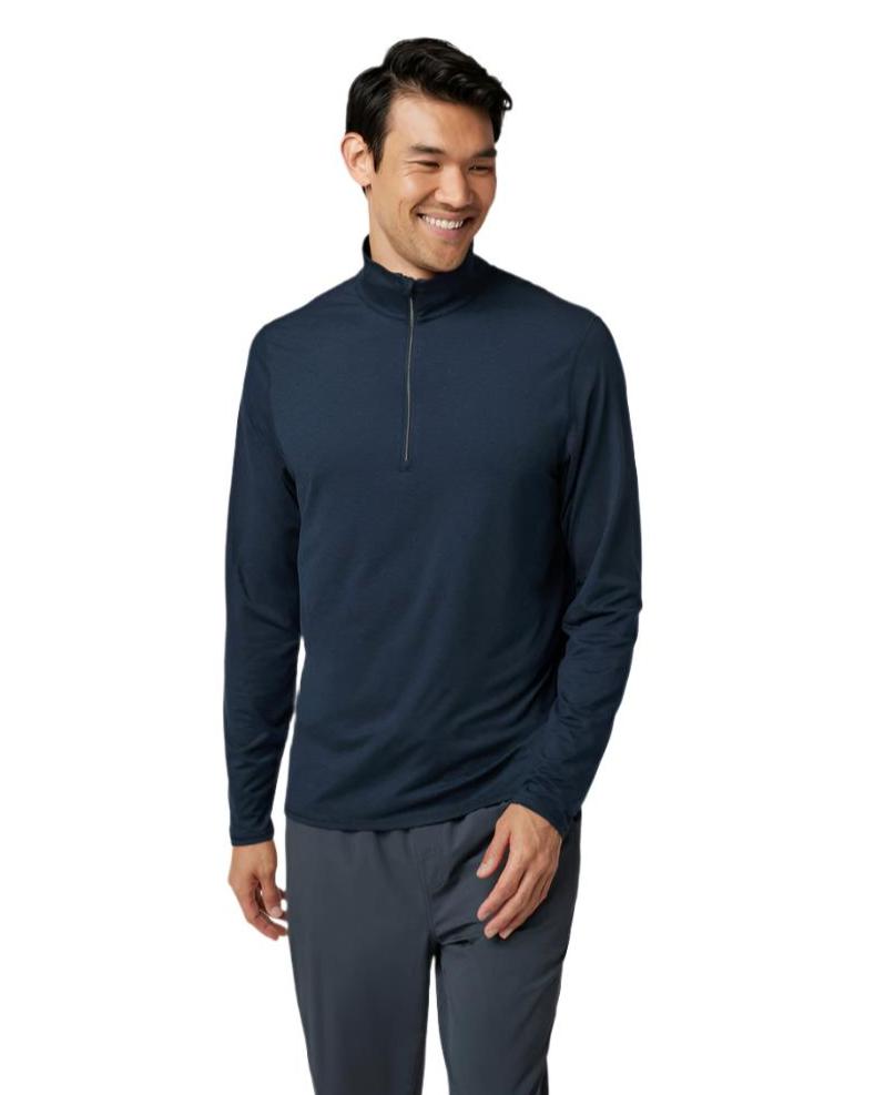 VuoriMen_sEasePerformanceHalfZip2.0InkHeatherfrontviewonmodelwaistup